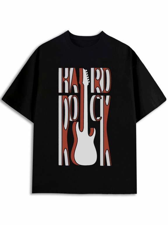 Hard Rock Guitar Tee Men Crew neck T-shirts black graphic tees casual Comfortable activewear, perfect for gifts Funny Unisex Shirt Graphic tshirts