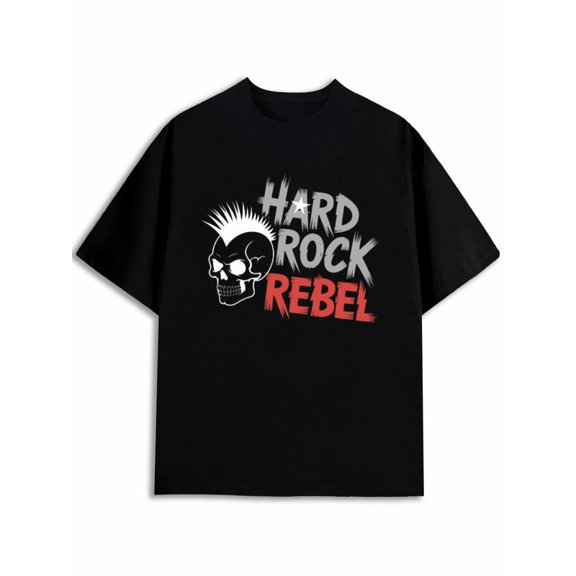 Greenink Hard Rock Rebel Skull Tee mens printed t-shirt black short graphic tees summer and spring season Trendy Unisex Shirt Graphic Tee tshirts