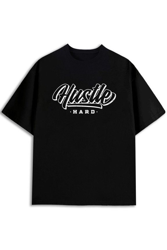 Hustle Hard Oversized Tee Men's t-shirts black top summer Fashionable summer T-shirt, machine washable Basic Unisex Shirt Short Sleeve tshirts