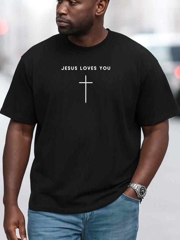 Jesus Loves You Cross Tee mens t shirts black funny short printed T-shirts, Streetwear style clothing Basic Unisex Shirt Graphic tshirts