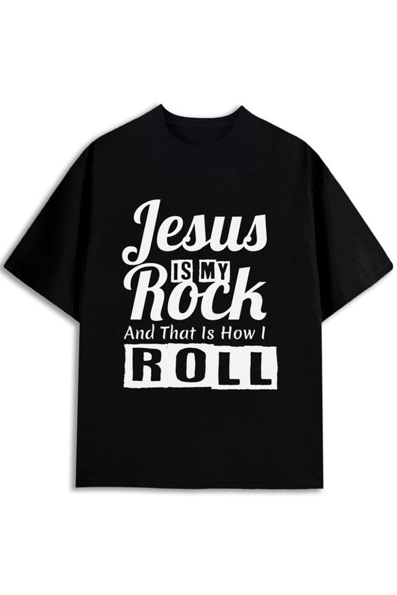 Jesus Rock: How I Roll Tee Men's Christianity funny t shirts black Weekend casual Regular fit, everyday comfort, relaxed and urban style religious gifts