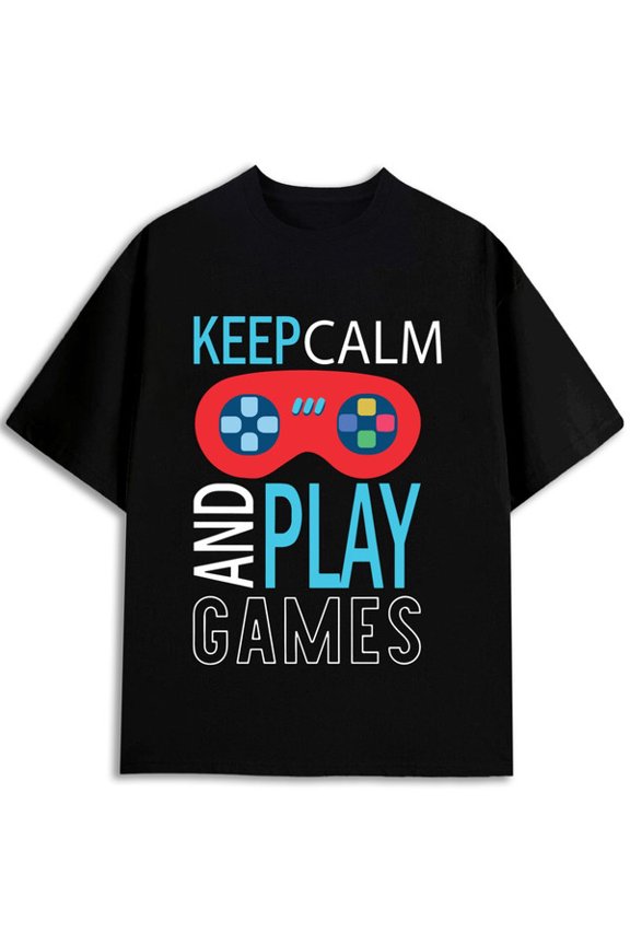 Keep Calm & Play Games Tee men t-shirts black funny elegant Weekend casual wear Unique designs, summer prints Basic Unisex Shirt Graphic Tee tshirts