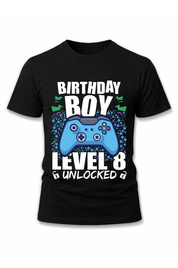 Level 8 Birthday Boy Tee men's round neck T-shirt black funny graphic Soft and comfortable Fashion Unisex Shirt Short Sleeve tshirts