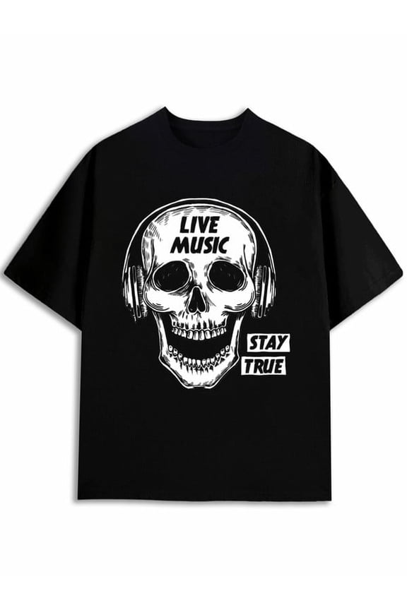 Live Music Skull Tee mens Crew neck T-shirts black graphic graphic tees Spring and summer clothing Classic Unisex Shirt Short Sleeve tshirts