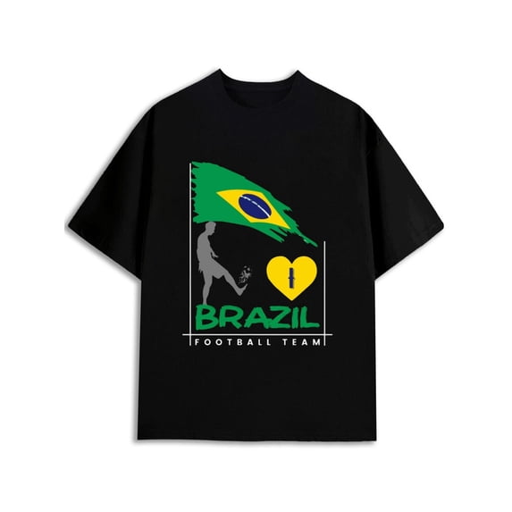 Greenink Love Brazil Football Men World Cup black Comfortable loose T-shirt Must-have for football fans Casual Unisex Shirt Graphic Tee tshirts