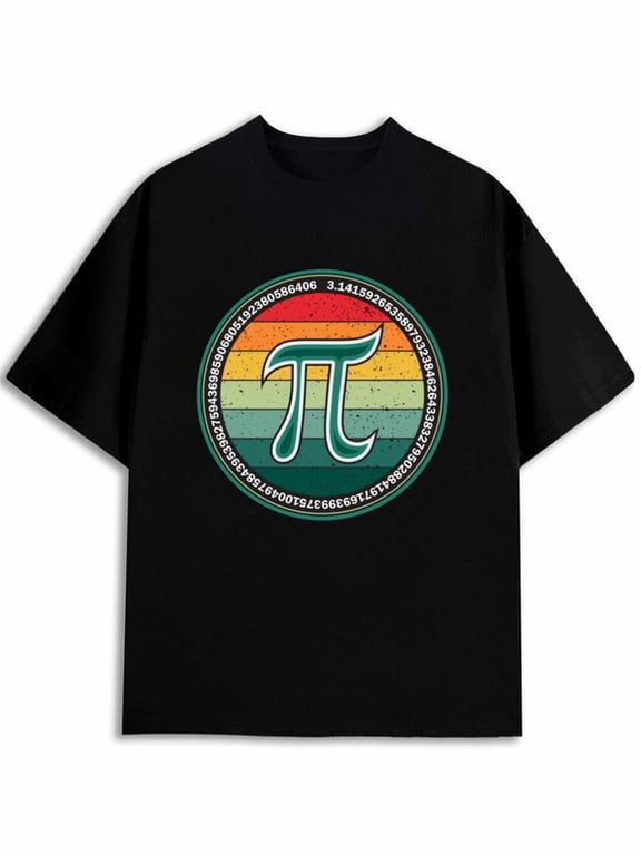 Men Classic Fit Graphic T‑Shirt, Retro Circle Pi Symbol Math Nerd Print, Mathematics Teacher Nerd Tee, Math Geek Enthusiast Apparel, Science Theme Gathering & Casual Daily Wear