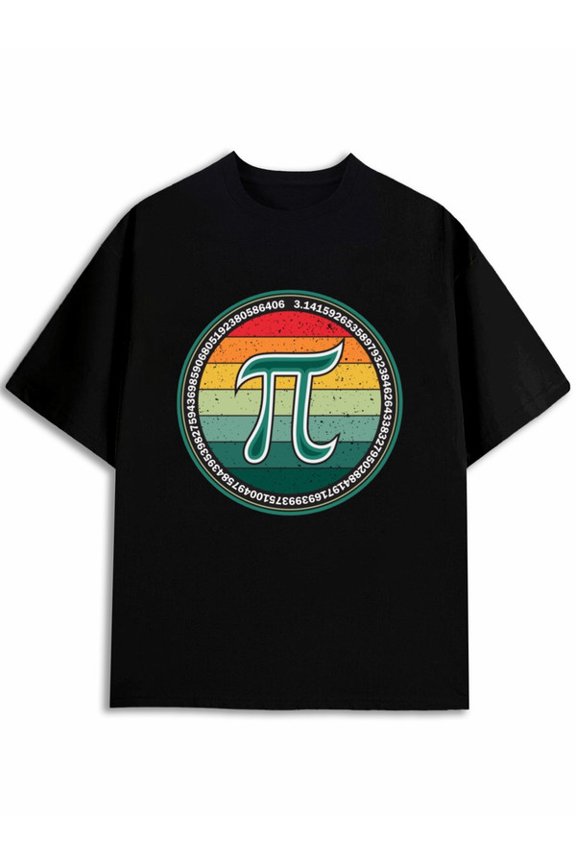 Men Classic Fit Graphic T‑Shirt, Retro Circle Pi Symbol Math Nerd Print, Mathematics Teacher Nerd Tee, Math Geek Enthusiast Apparel, Science Theme Gathering & Casual Daily Wear