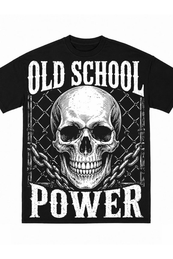 Men Old School Power Skull & Chains T-Shirt black Y2K style Bold Print t-shirt Lightweight, perfect for casual wear, ideal for outdoor activities Comfortable outdoor activity clothing