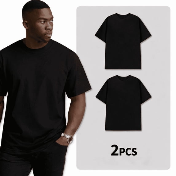 Greenink Men's Black Crew Neck T-Shirt, Short Sleeve, Comfort Fit undershirts basic Tee,2-pack