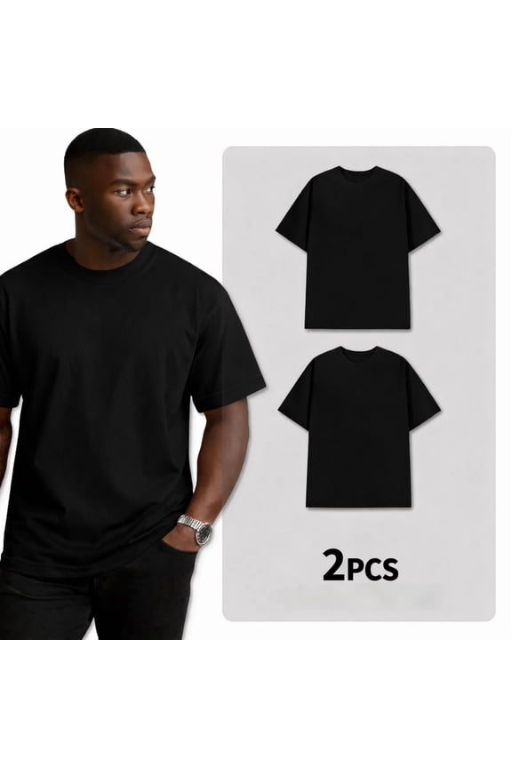 Men's Black Crew Neck T-Shirt, Short Sleeve, Comfort Fit undershirts basic Tee,2-pack