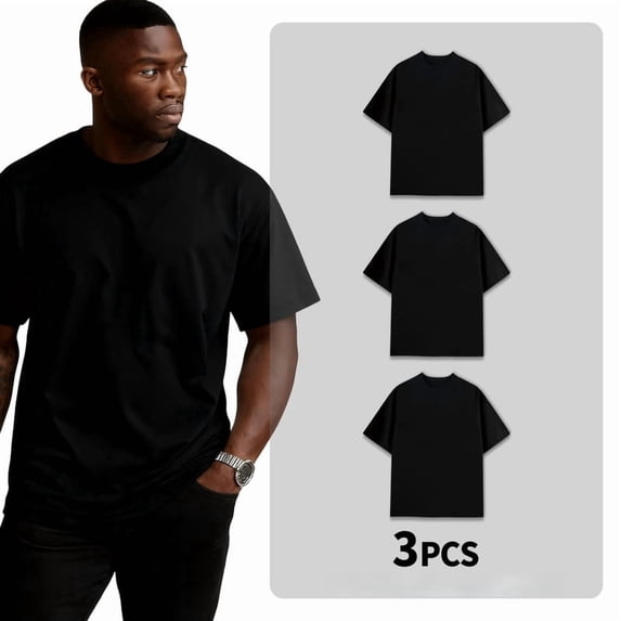 Greenink Men's Black Crew Neck T-Shirt, Short Sleeve, Comfort Fit undershirts basic Tee,3-pack