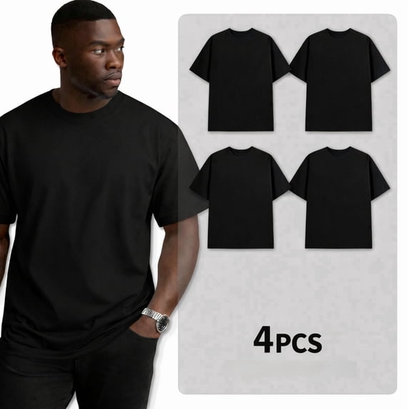 Greenink Men's Black Crew Neck T-Shirt, Short Sleeve, Comfort Fit undershirts basic Tee,4-pack