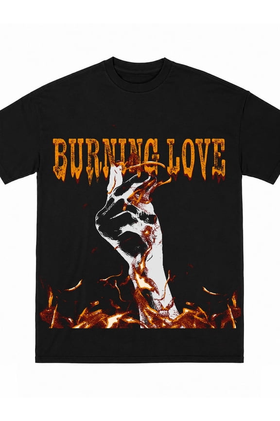 Men's Burning Love Flame Graphic Tee black Y2K hip-hop Bold graphic t-shirt Beach Day All Day Summer Casual Tee For summer Casual Daily Wear Spring and summer outdoor wear Father's Day gift