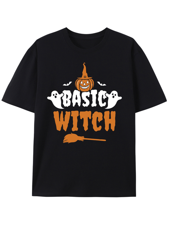 Men's Halloween Graphic Tee, Basic Witch Funny Slogan Jack‑o'‑Lantern Broom Bat Ghost Short‑Sleeve Crew Neck Casual T‑Shirt, Spooky‑Theme Holiday Party Top