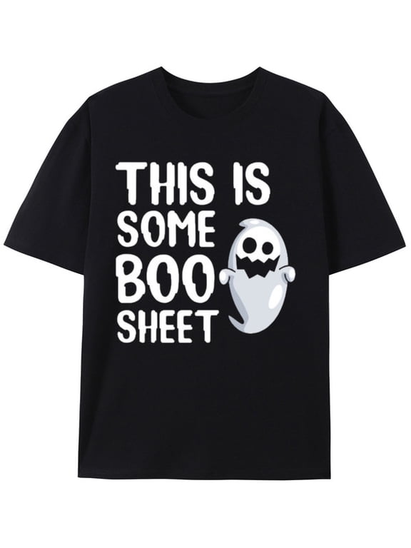 Men's Halloween Shirt, This Is Some Boo Sheet Ghost Graphic Tee, Funny Short Sleeve Crew Neck T Shirt for Spooky Season, Halloween Party Fall Casual Outfit