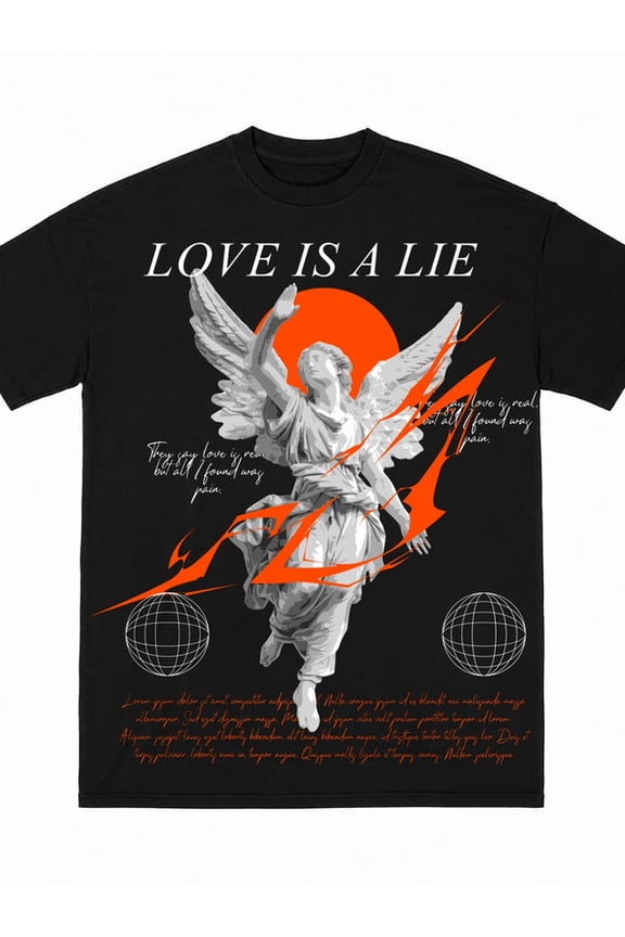 Men's Love is a Lie: Angel Statue Graphic Tee black Y2K trend Oversized print t shirts Regular Fit, Everyday Comfort, Comfortable Casualwear, Urban Style Suitable as a Father's Day gift
