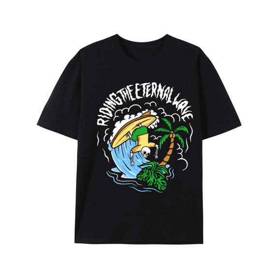 Greenink Men's Retro Beach Surf Graphic Tee, Ocean Wave Palm Tree Surfboard Print Short‑Sleeve Crew Neck T‑Shirt for Summer Vacation Casual Wear