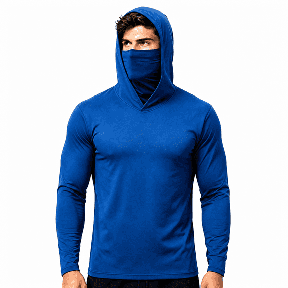 Greenink Men's Hooded Sun Protection Shirt with Built-in Face Mask, Lightweight Quick Dry Long Sleeve Fishing Hiking Outdoor Rash Guard Tee