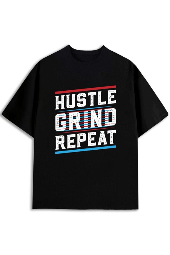 Motivational Hustle Grind Repeat Tee mens t-shirts black elegantly casual Unique designs, summer prints Unique Design Unisex Shirt Cotton tshirts