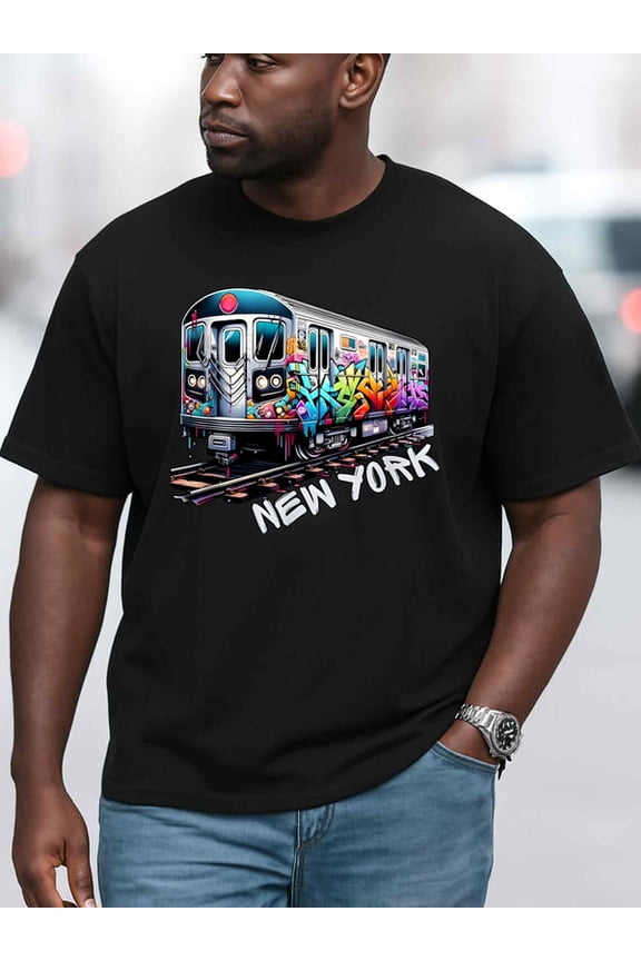 NY Subway Graffiti T-Shirt Men comfort colors tshirt black gifts graphic tees Hip-hop streetwear Wearable year-round Basic Unisex Shirt Cotton tshirts