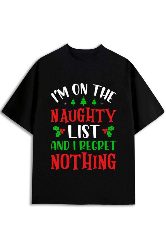 Naughty List Regret Tee Men t shirts black short gifts Unique designs, summer prints Unique Design Unisex Shirt Short Sleeve tshirts