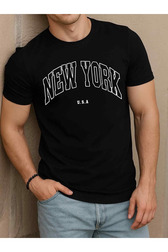 New York USA Graphic Tee Mens funny t shirts black gifts short Breathable fabric, round neck, short sleeves Vintage Unisex Shirt Crewneck tshirts