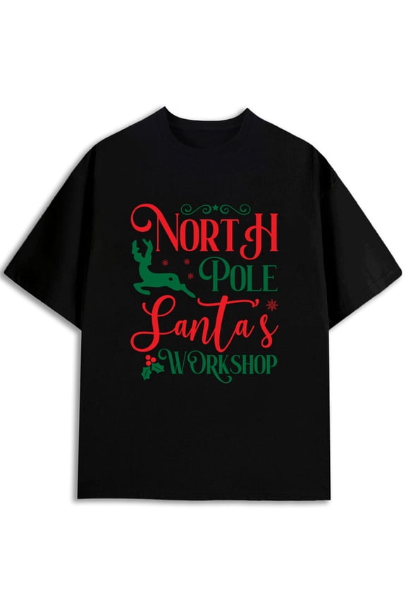 North Pole Santa's Workshop Tee men t-shirt black graphic tees funny Hip-hop street style Original Unisex Shirt Printed tshirts