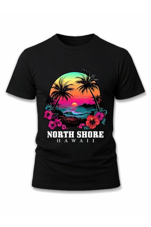 North Shore Hawaii Sunset Tee men's t shirt black limited edition graphic Unique designs, summer prints Casual Unisex Shirt Graphic Tee tshirts