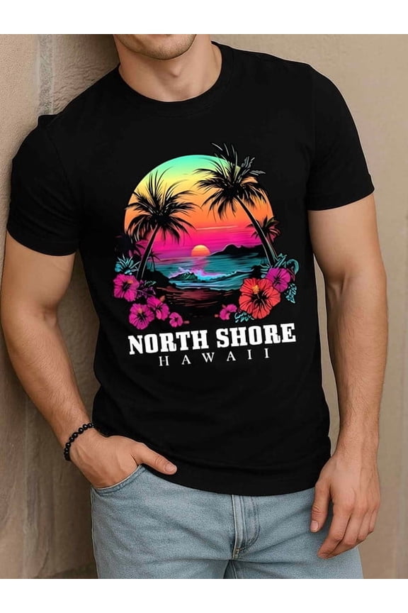 North Shore Hawaii Sunset Tee men t-shirt black casual funny Fashionable summer T-shirt, machine washable Original Unisex Shirt Graphic tshirts