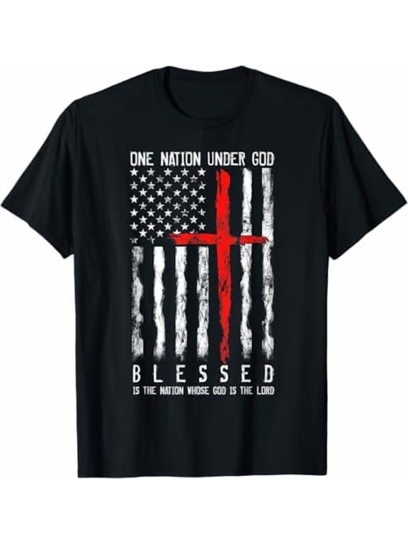 One Nation Under God Flag 4th of July Patriotic Christian T-Shirt USA American Flag Shirt Independence Day Freedom Tee