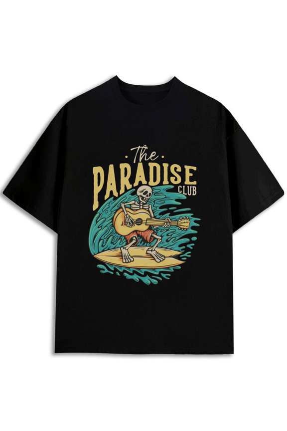 Paradise Surfing Skeleton Tee Men funny t shirts black graphic graphic tees Soft and comfortable Trendy Unisex Shirt Printed tshirts