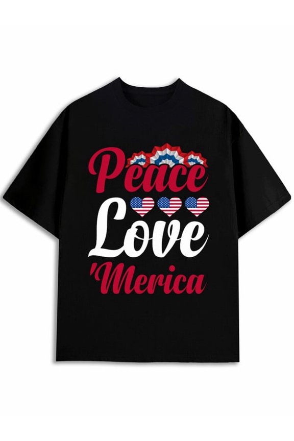 Peace Love 'Merica Tee men's funny t shirts black short graphic Daytime and weekend wear Soft and comfortable Trendy Unisex Shirt Crewneck tshirts