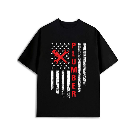Greenink Plumber USA Flag T-Shirt Men Crew neck T-shirts black limited edition top t shirts For summer Fall Vintage Unisex Shirt Short Sleeve tshirts