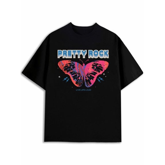 Greenink Pretty Rock Butterfly Tee Men's comfort colors tshirt black gifts funny Everyday and weekend wear Vintage Unisex Shirt Short Sleeve tshirts
