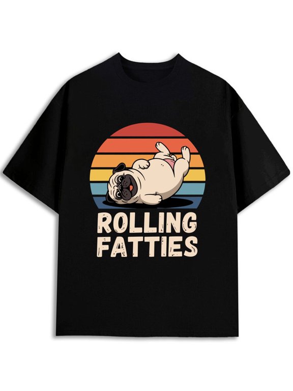 Pug Rolling Fatties Tee for men t-shirts black graphic tees graphic fun and playful, cool T-shirt, funny T-shirt Basic Unisex Shirt Cotton tshirts