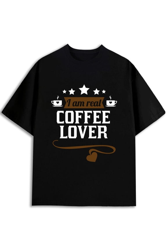 Real Coffee Lover T-Shirt Men's t shirts black short casual printed T-shirts, Streetwear style clothing Casual Unisex Shirt Crewneck tshirts