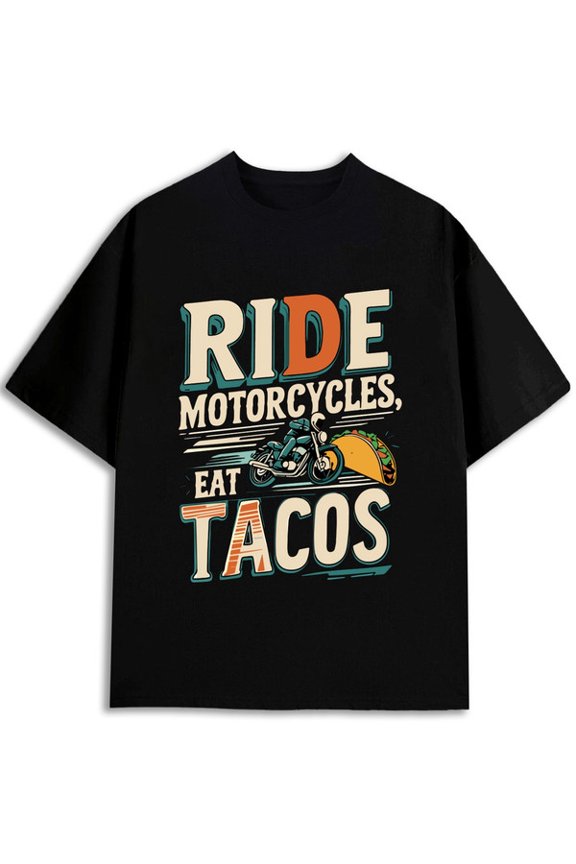 Ride Motorcycles, Eat Tacos Tee men comfort colors tshirt black limited edition casual Daily and weekend wear Classic Unisex Shirt Graphic Tee tshirts