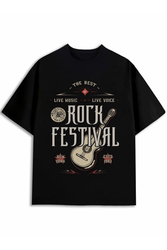 Rock Festival Live Music Tee men's funny t shirts black short funny Breathable fabric, crew neck, short sleeves Fashion Unisex Shirt Printed tshirts