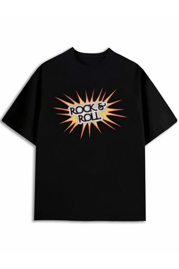 Rock & Roll Graphic Tee men t shirts black short top Weekend casual wear Breathable fabric, crew neck, short sleeves Retro Unisex Shirt Cotton tshirts