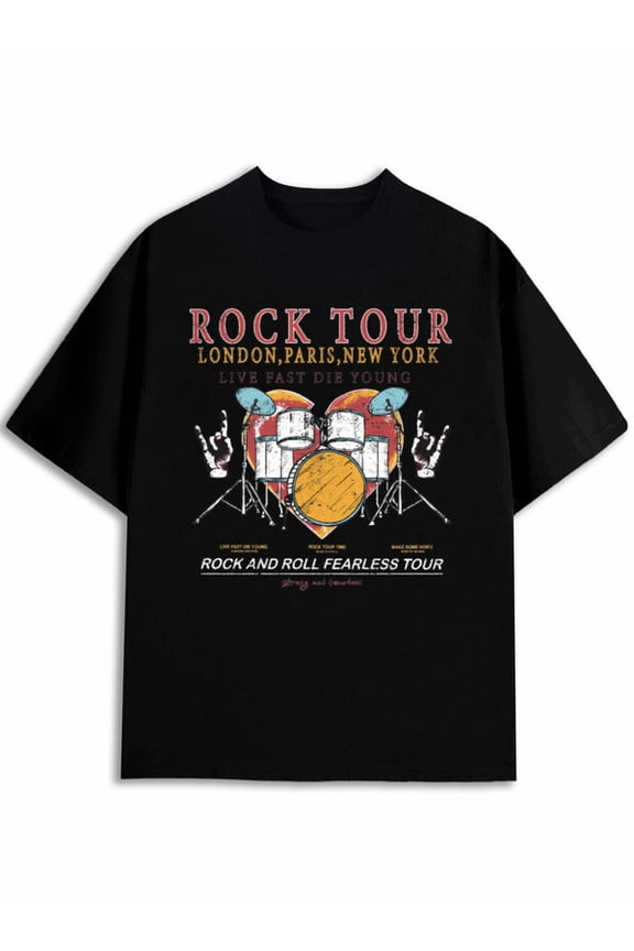 Rock Tour Live Fast Tee mens graphic t shirts black graphic tees casual Unique designs, summer prints Classic Unisex Shirt Crewneck tshirts