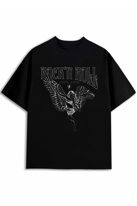 Rock'n Roll Angel Tee For men comfort colors tshirt black graphic tees graphic For summer Casual Daily Wear Original Unisex Shirt Graphic tshirts