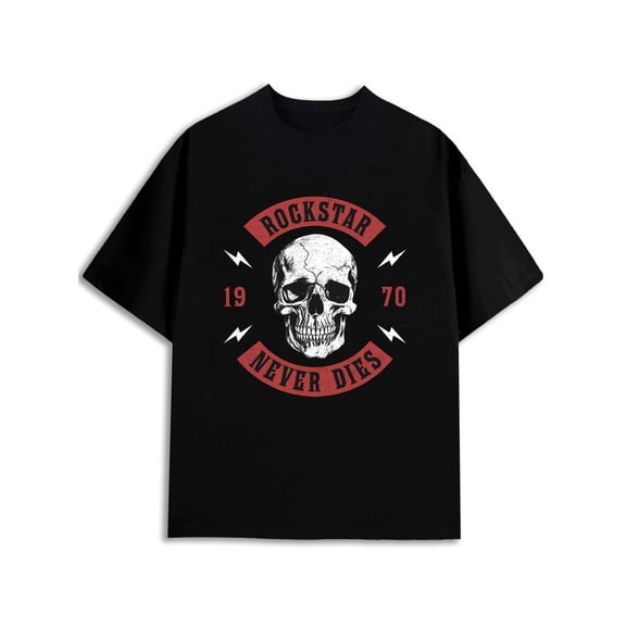 Greenink Rockstar Skull T-Shirt for men Crew neck T-shirts black limited edition 2026 Perfect for exercise Basic Unisex Shirt Graphic tshirts