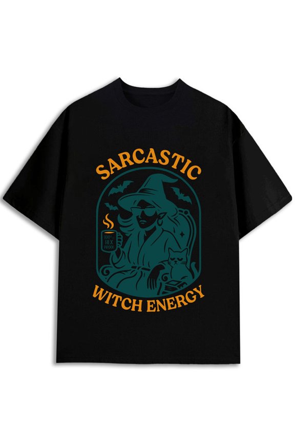 Sarcastic Witch Energy Tee men round neck T-shirt black top graphic tees Spring and summer outdoor loungewear Vintage Unisex Shirt Cotton tshirts