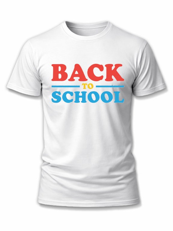 Simple Red Black Block Bold Back To School Basic Letter Crew Neck T-Shirt, Unisex Soft Comfy Breathable Tee Universal Daily School Essential Attire