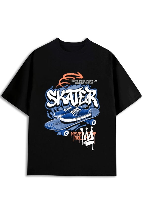 Skater Graffiti Skateboard Tee Men's Crew neck T-shirts black elegant graphic tees Everyday and weekend wear Fashion Unisex Shirt Short Sleeve tshirts