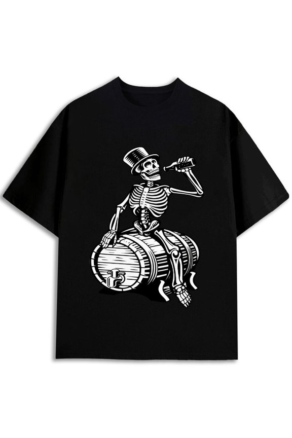 Skull Drinking T-Shirt mens t-shirts black graphic tees limited edition Unique designs, summer prints Classic Unisex Shirt Crewneck tshirts