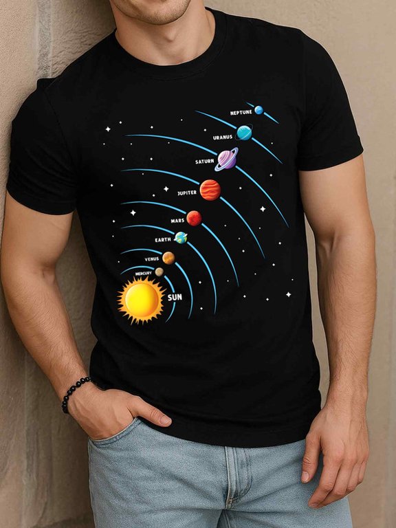 Solar System Planets T-Shirt mens round neck T-shirt black short graphic tees Comfortable loose T-shirt Retro Unisex Shirt Printed tshirts
