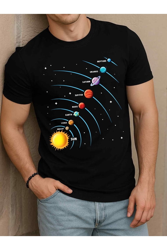 Solar System Planets T-Shirt mens round neck T-shirt black short graphic tees Comfortable loose T-shirt Retro Unisex Shirt Printed tshirts