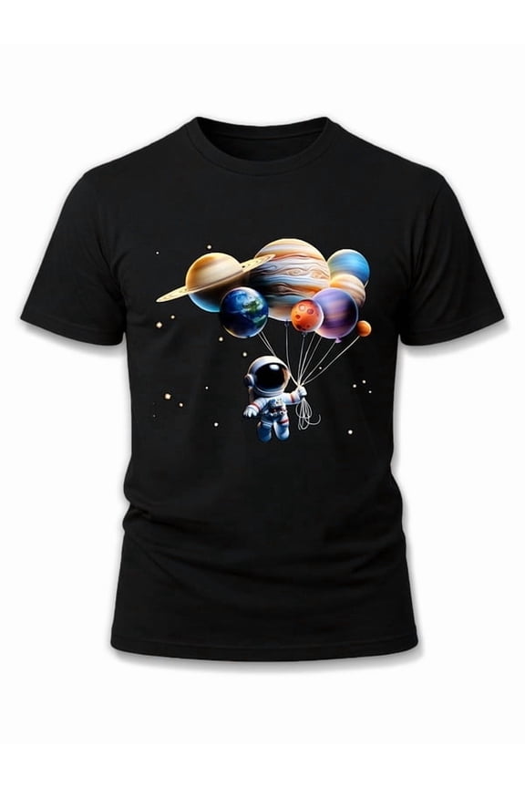 Space Balloons Astronaut T-Shirt Men's t shirts black elegantly top Spring and summer clothing Vintage Unisex Shirt Graphic Tee tshirts
