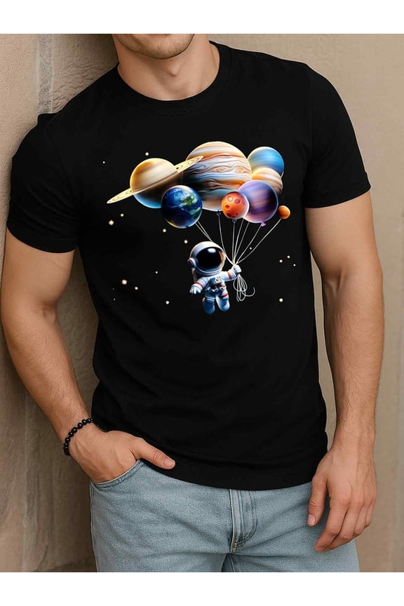 Space Balloons Astronaut T-Shirt Mens t-shirt black funny summer t shirts For summer Fall Hip-hop streetwear Trendy Unisex Shirt Printed tshirts